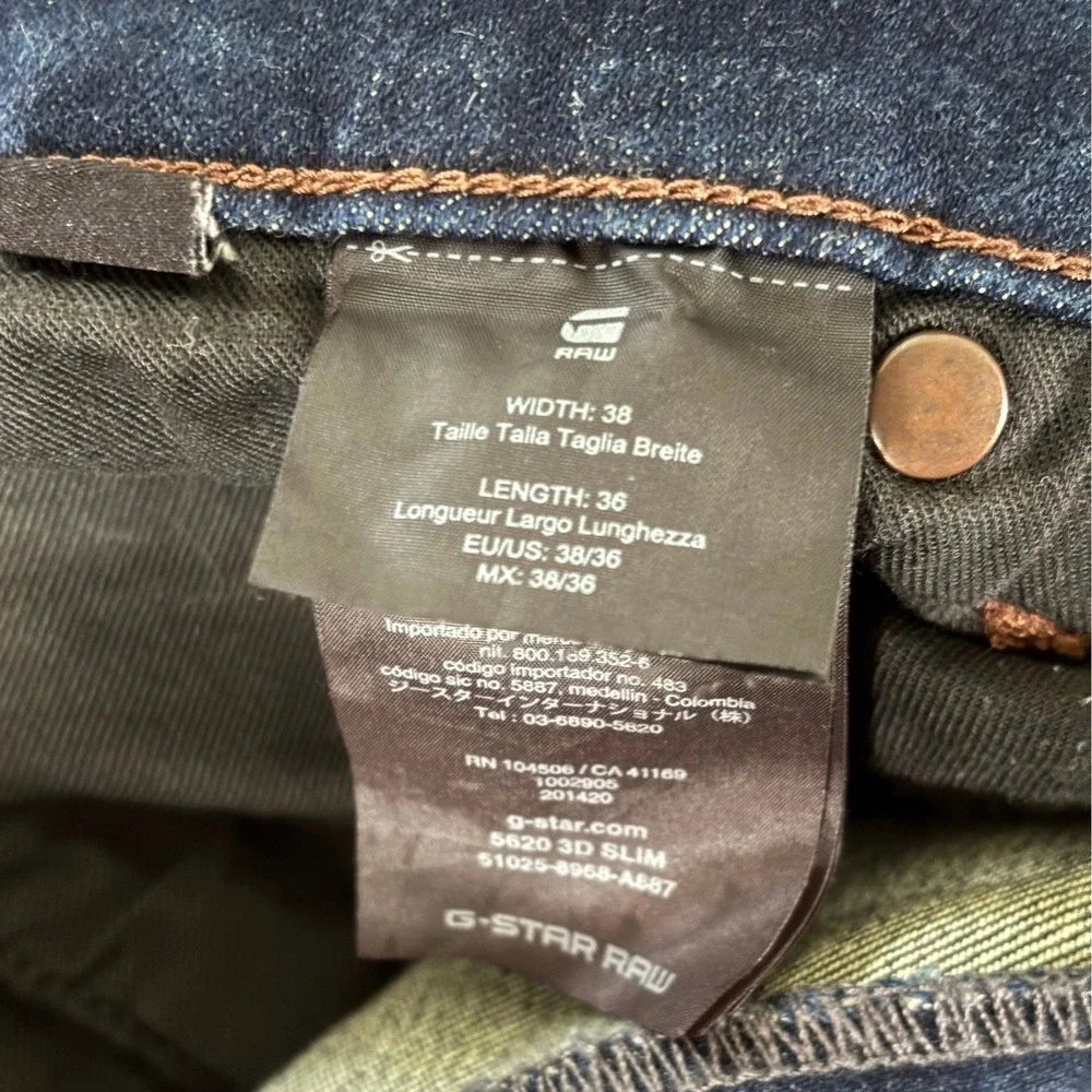 G Star Raw 5620 3D Slim Jeans Shiny Blue Black Size 38X36